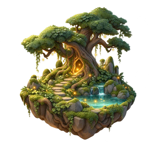 A miniature woodland world with a great tree